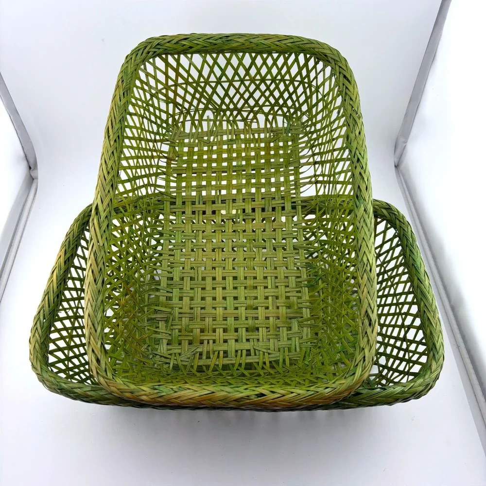 Vintage Style Woven Bamboo Baskets‎ Set of 6 Red Green Yellow Rectangular Trays